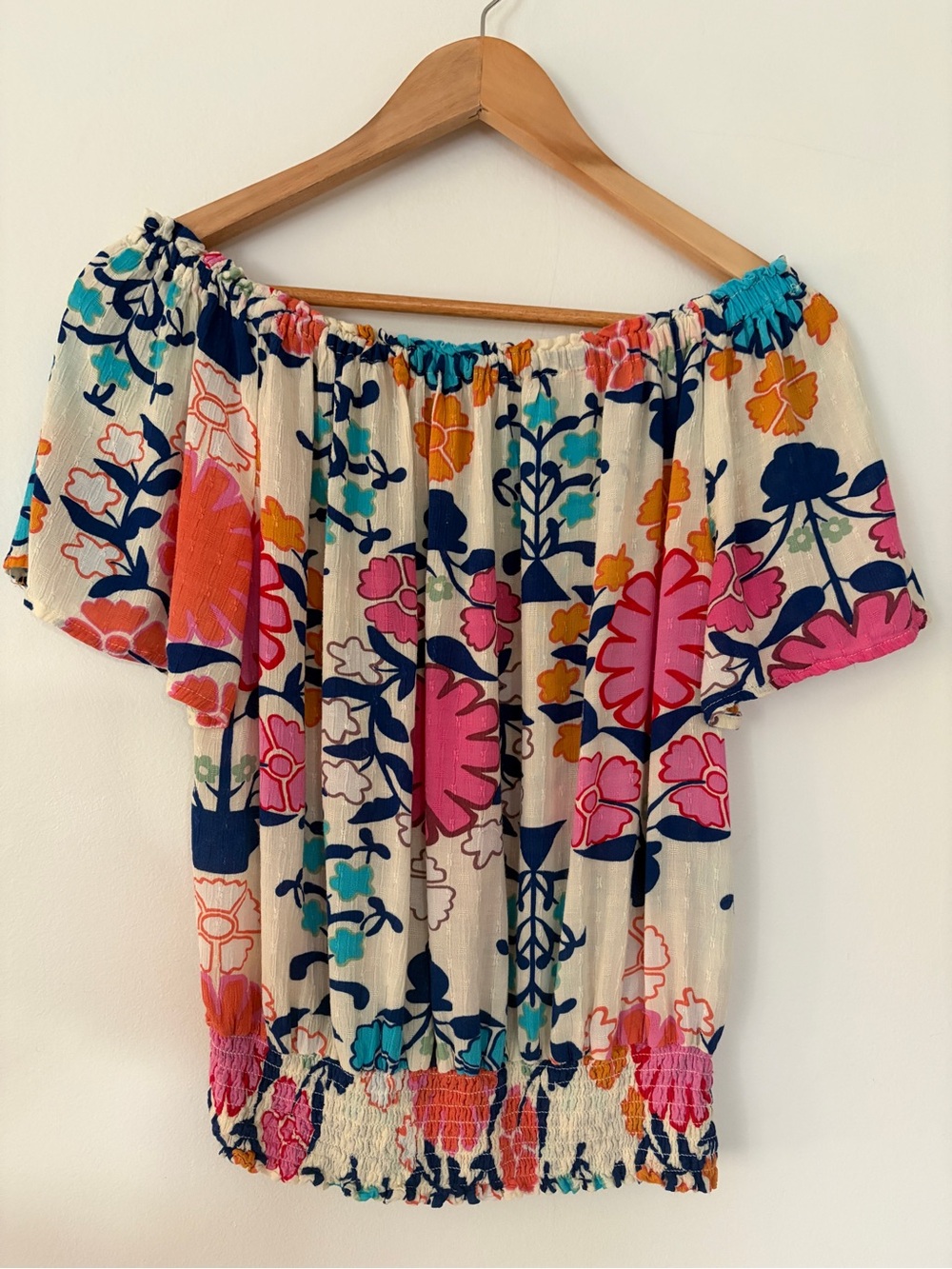 Rachel Roy Off Shoulder Floral Boho Top Rayon Smocked Women’s L